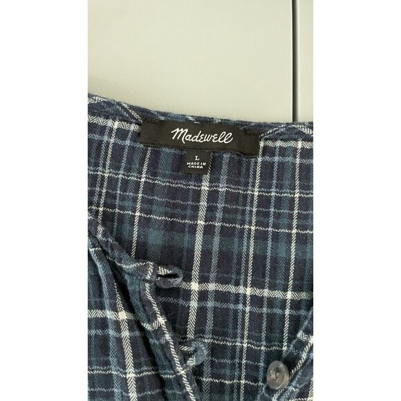 Madewell L Ruffle Trimmed Midi Dress Womens Peasant Blue Plaid Gauze Boho - Picture 7 of 10